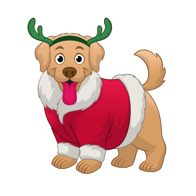 산타 클로스 의상을 입고 골든 리트리버 강아지의 귀여운 만화