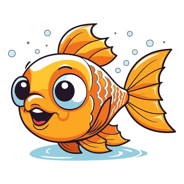 Vector cute cartoon goldfish swimming in the water