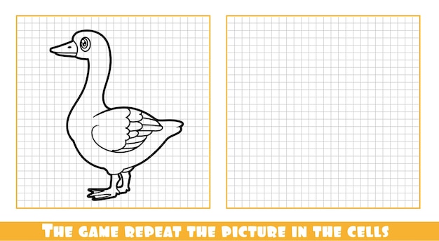 Vector cute cartoon goose outlined the game repeat the picture in the cells