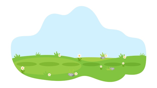 Vector cute cartoon grassland. bright summer day. framed landscape isolated on white background