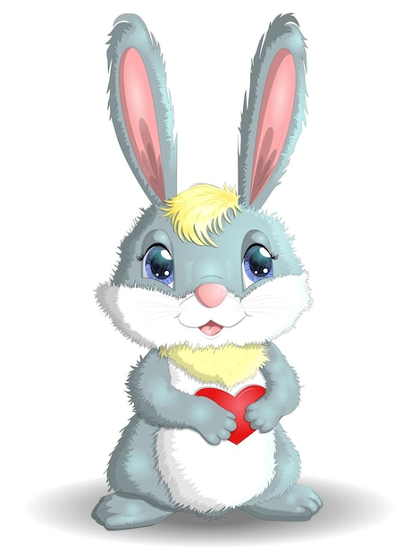 Cute Cartoon gray Rabbit with heart