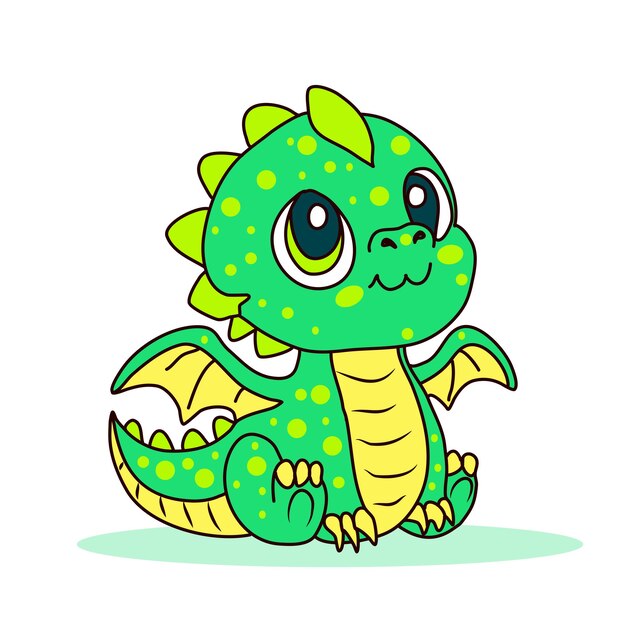 Cute cartoon green baby dragon on white background Vector illustration