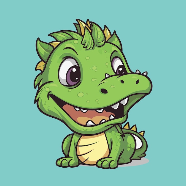 Cute cartoon green dragon Vector illustration isolated on green background