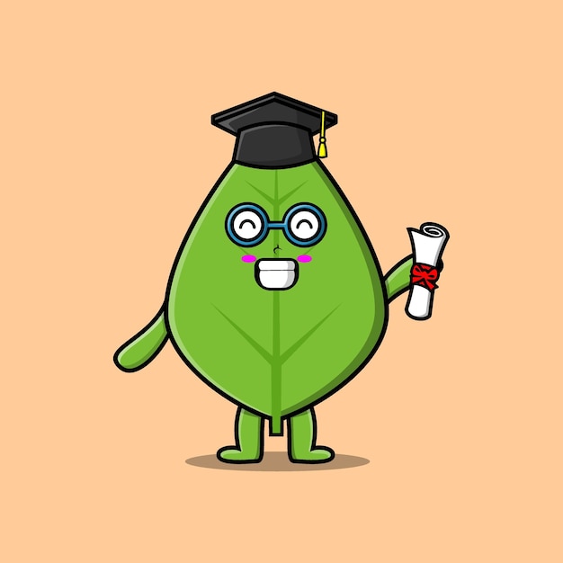 Cute cartoon green leaf student on graduation day