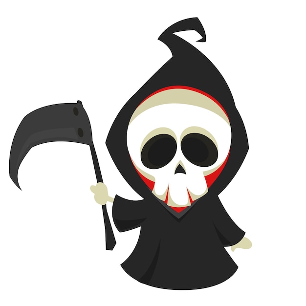 Cute cartoon grim reaper Halloween vector illustration