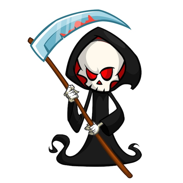 Cute cartoon grim reaper Halloween vector illustration