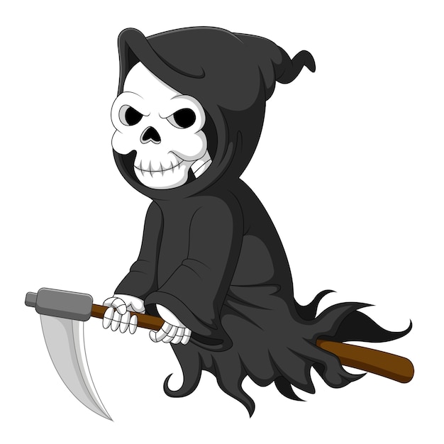 Cute cartoon grim reaper paardrijden zeis