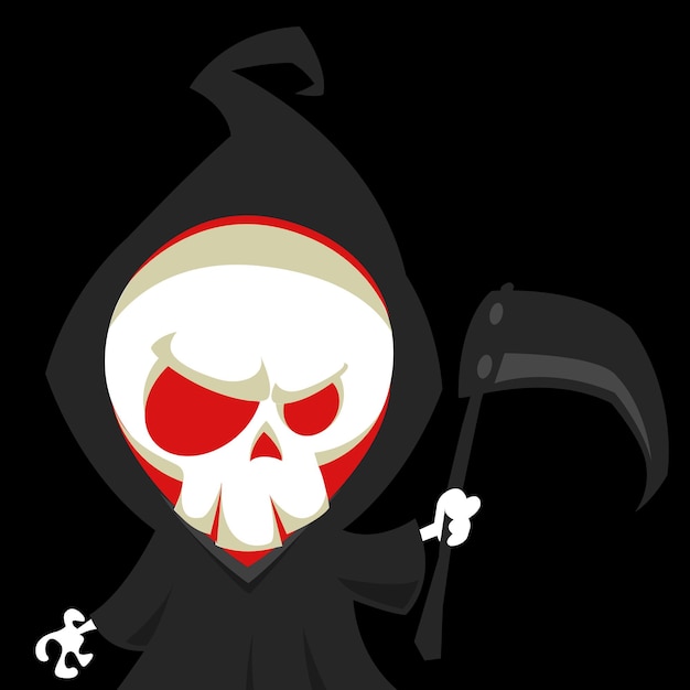Cute cartoon grim reaper with scythe Vector Halloween illustration