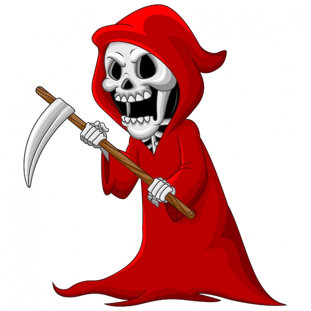 Cute cartoon grim reaper with scythe