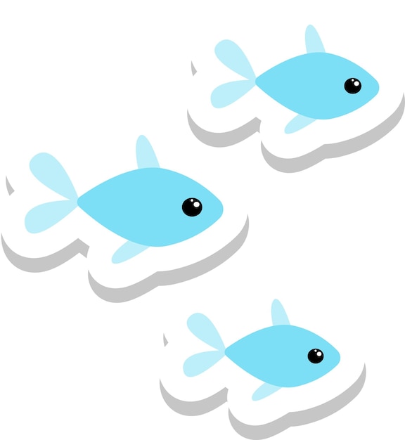 ベクトル 可愛いアニメの魚のグループのステッカーデザイン
