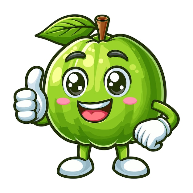 Cartoon carino guava personaggio della frutta dando un pollice verso l'alto illustrazione vettoriale su sfondo bianco