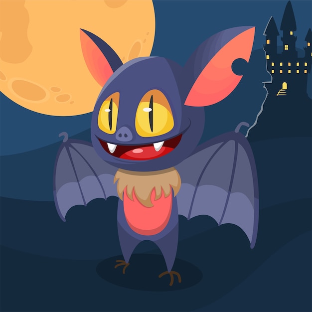 Cute cartoon halloween bat opening wings