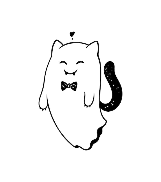 Cute cartoon Halloween Cat Ghost