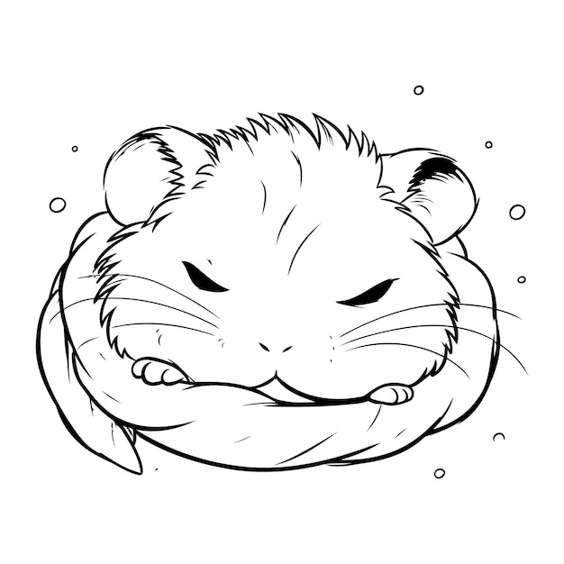 Cute cartoon hamster Vector illustration Black and white