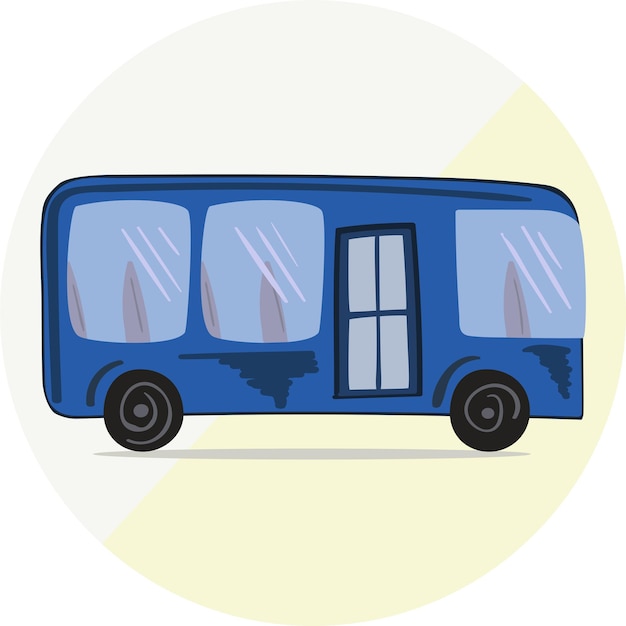 Cute cartoon hand drawn blue bus icon