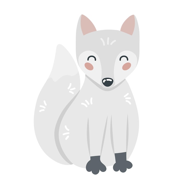 ベクトル 孤立した白い背景の白い北極狐を手で描いた可愛い漫画