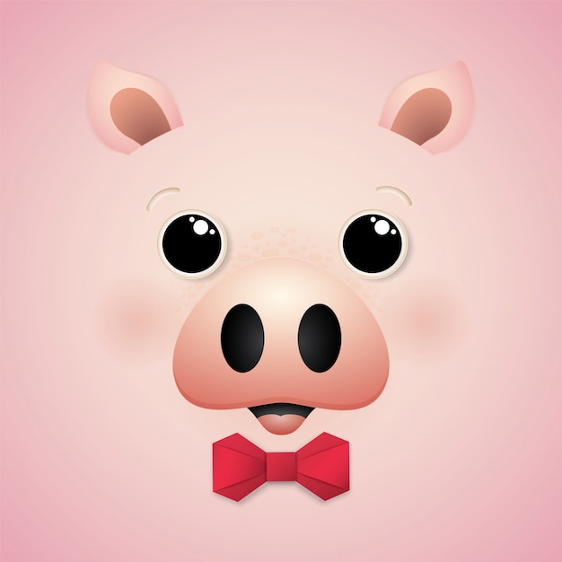 Vector cute cartoon happy  pig character.