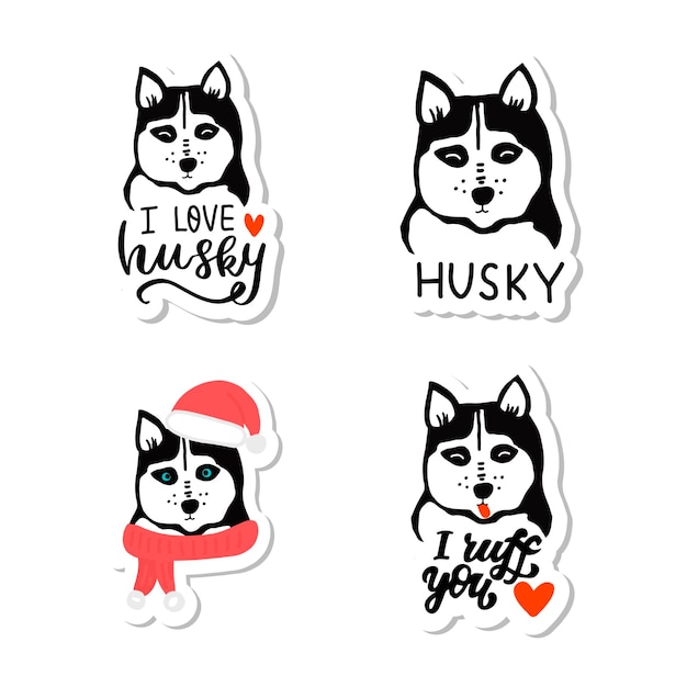 Cute cartoon hasky sitting Hasky dog face with hand lettering dog lovers quotes Christmas dog