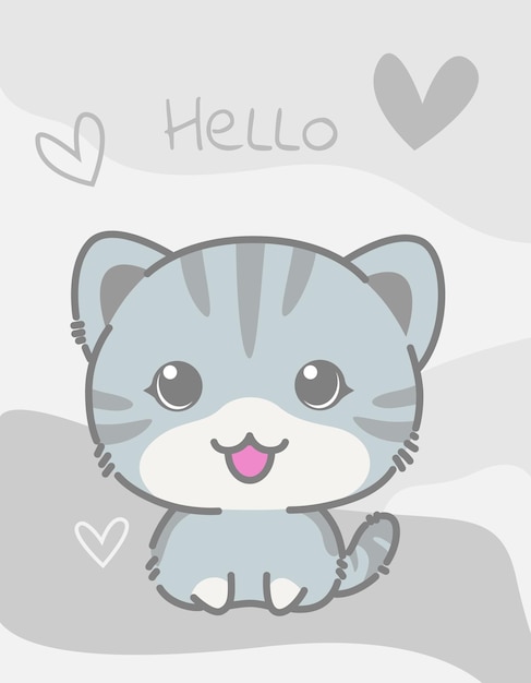 Cute Cartoon Hello Little Kitten Card