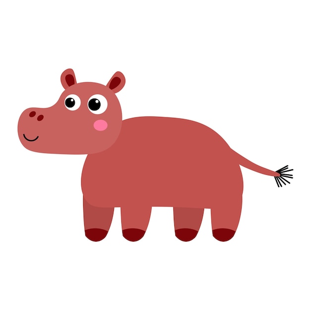 Cute cartoon hippo in childlike flat style isolated on white background