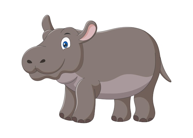 Vector cute cartoon hippo drawing african baby wild animal smiling hippopotamus kind smiling jungle safari