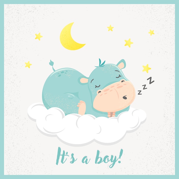 Cute cartoon hippo sleeping.