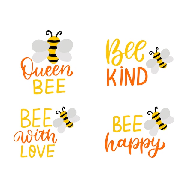 Cute cartoon honey bee concept Queen bee Bee kind Insect hand lettering