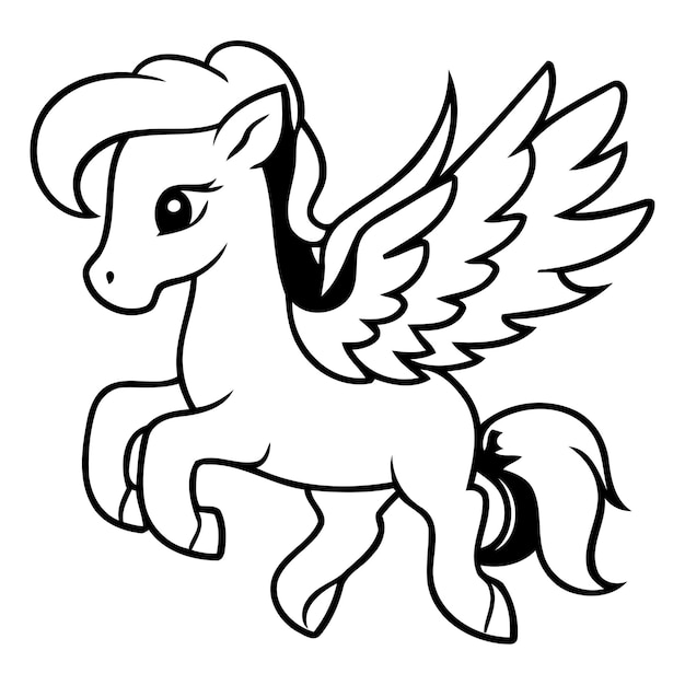 Cute cartoon horse with wings isolated on white background vector illustration