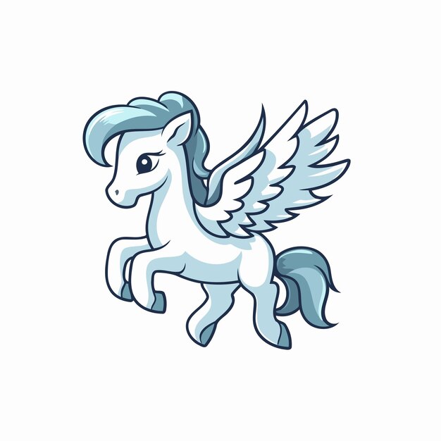 Vector cute cartoon horse with wings isolated on white background vector illustration