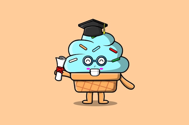 Cute cartoon Ice cream student character on graduation day with toga in concept flat cartoon style