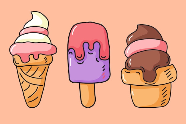 Cute cartoon ice cream vector hand draw