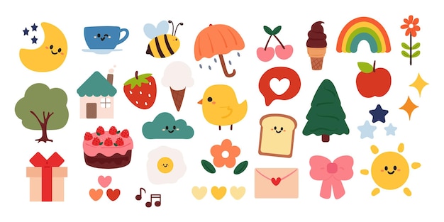 Vector cute cartoon icon sticker collection