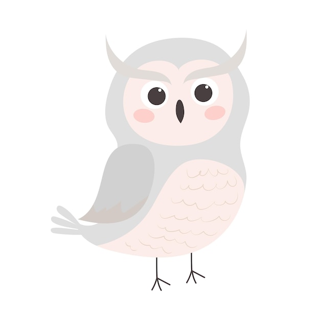 Cute cartoon illustration of arctic polar owl in flat style