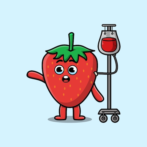 かわいいモダンなスタイルのデザインで輸血をしているイチゴのかわいい漫画のイラスト