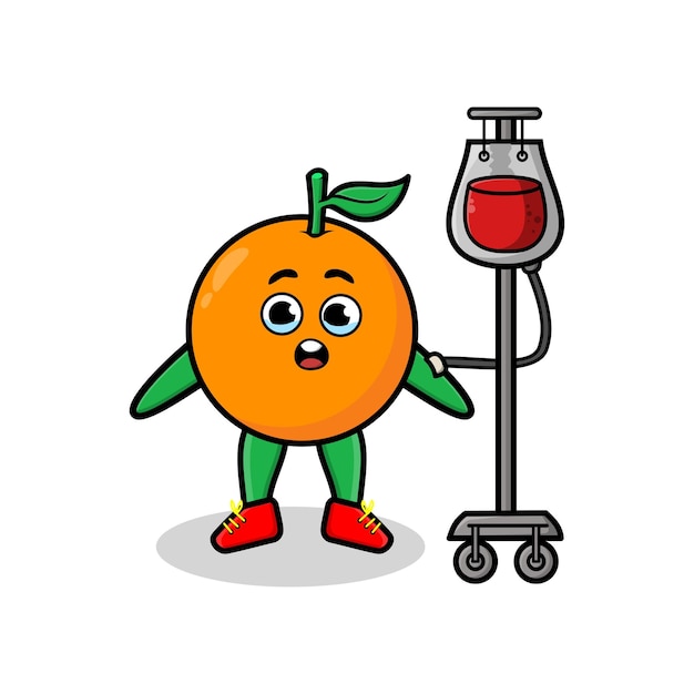 Cute cartoon illustration of orange having blood transfusion with cute modern style design