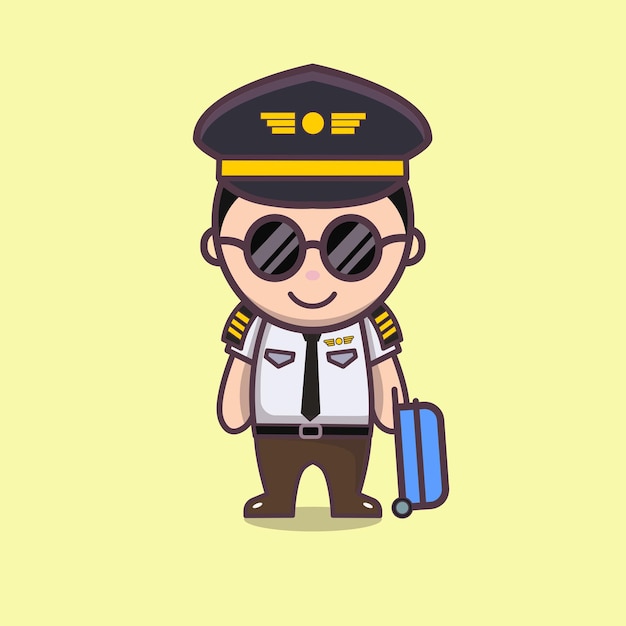 cute cartoon illustration of a pilot happy cute little kid boy wearing pilot uniform