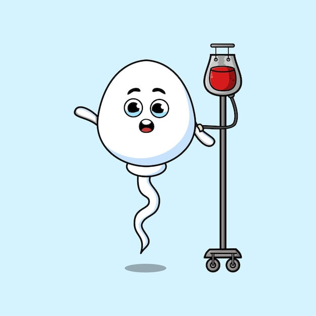 Cute cartoon illustration of sperm having blood transfusion with cute modern style deign