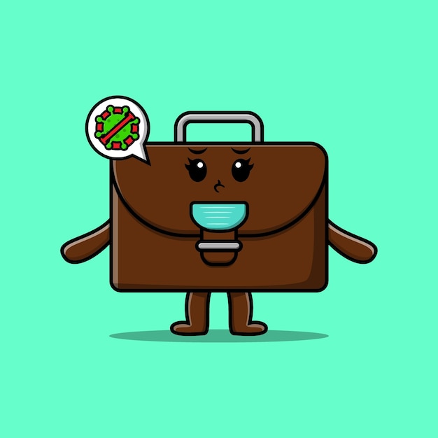 Cute cartoon illustration suitcase using mask to prevent corona virus in cute modern style design