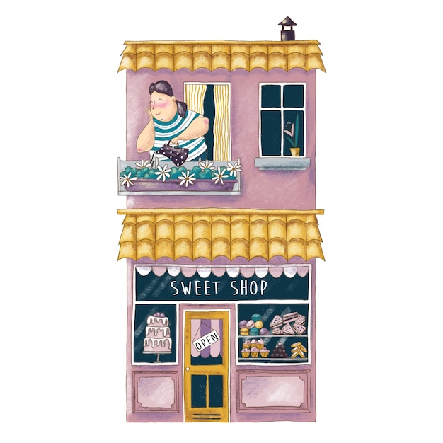 Cute cartoon illustration of sweet shop