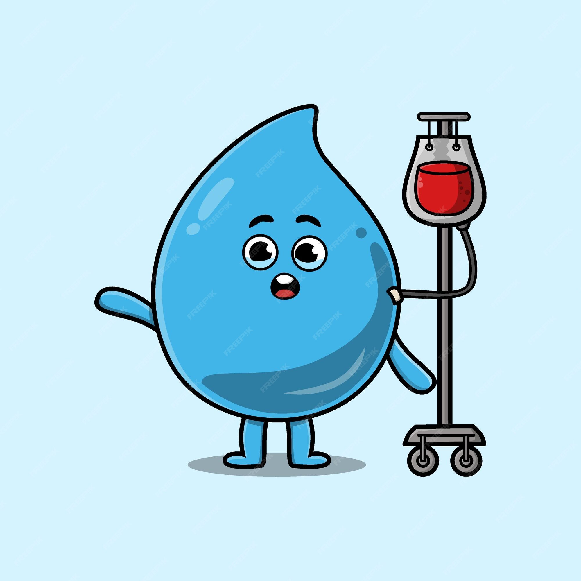 Premium Vector | Cute cartoon illustration of water drop having blood  transfusion with cute modern style deign