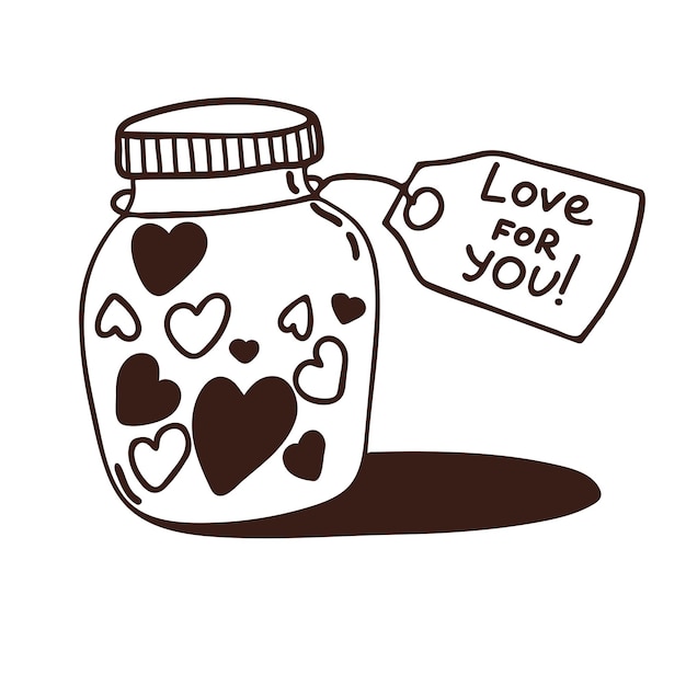 A cute cartoon jar filled with heart. Love and valentine's day concept. Hand drawn jar