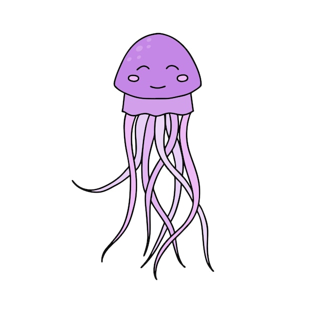 Cute cartoon jellyfish isolated on white background Children vector illustration in doodle style