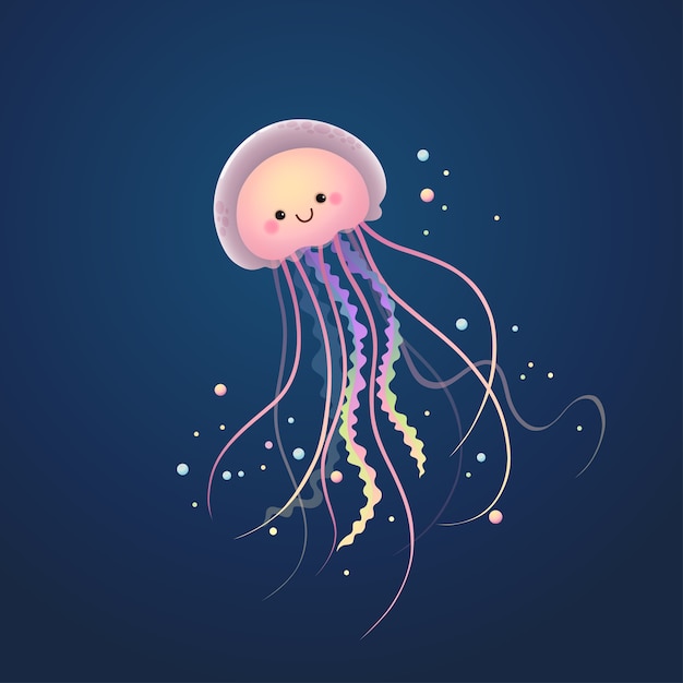 Vector cute cartoon jellyfish swimming