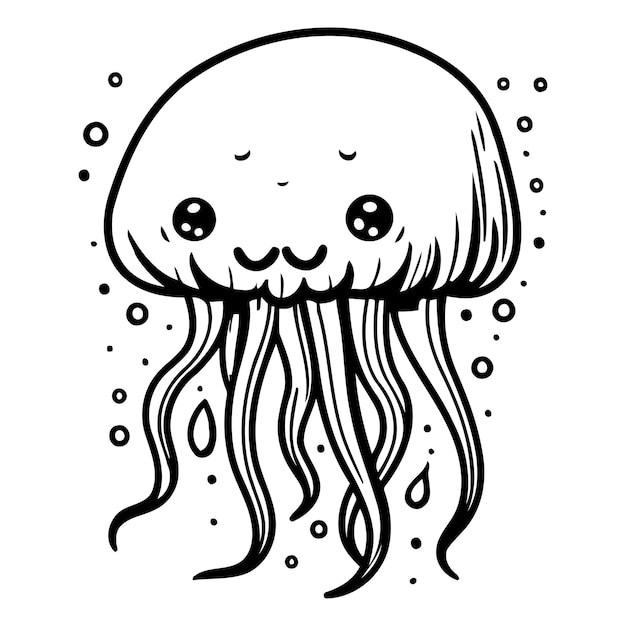 Vector cute cartoon jellyfish vector illustration isolated on white background