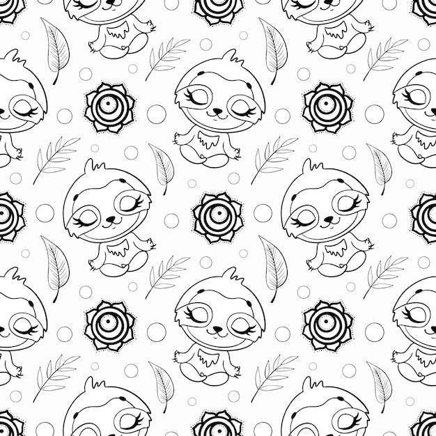 Cute cartoon jungle animals meditation seamless pattern