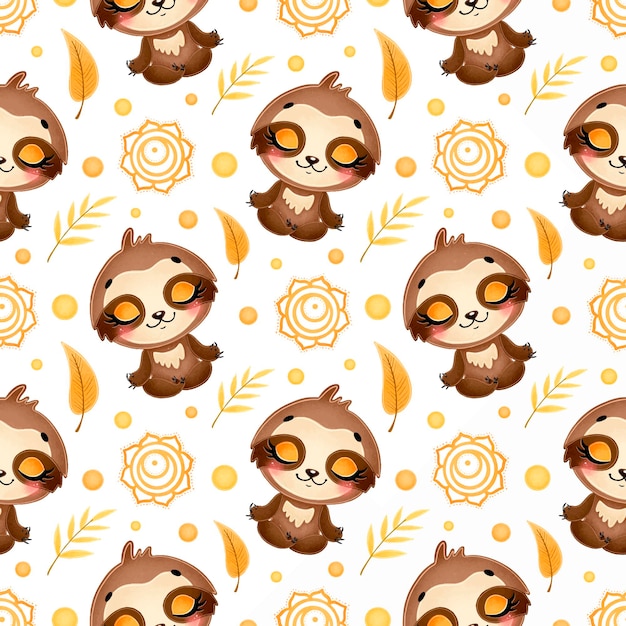 Vector cute cartoon jungle animals meditation seamless pattern