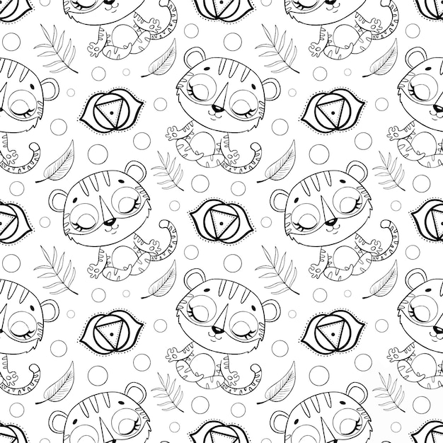 Cute cartoon jungle animals meditation seamless pattern