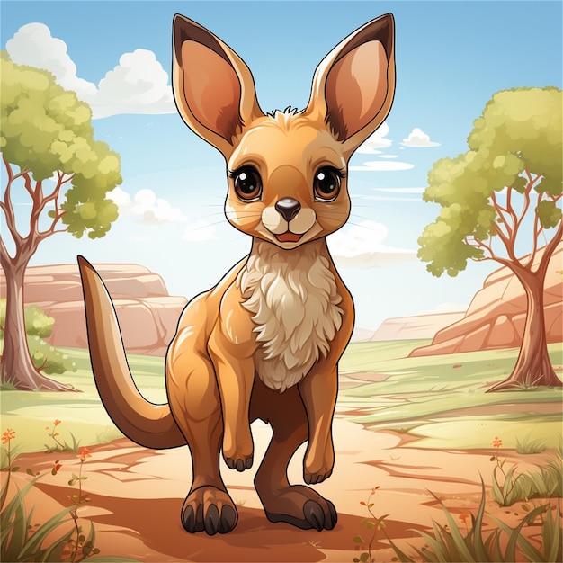 Cute cartoon kangaroo sitting on the grass Vector illustration