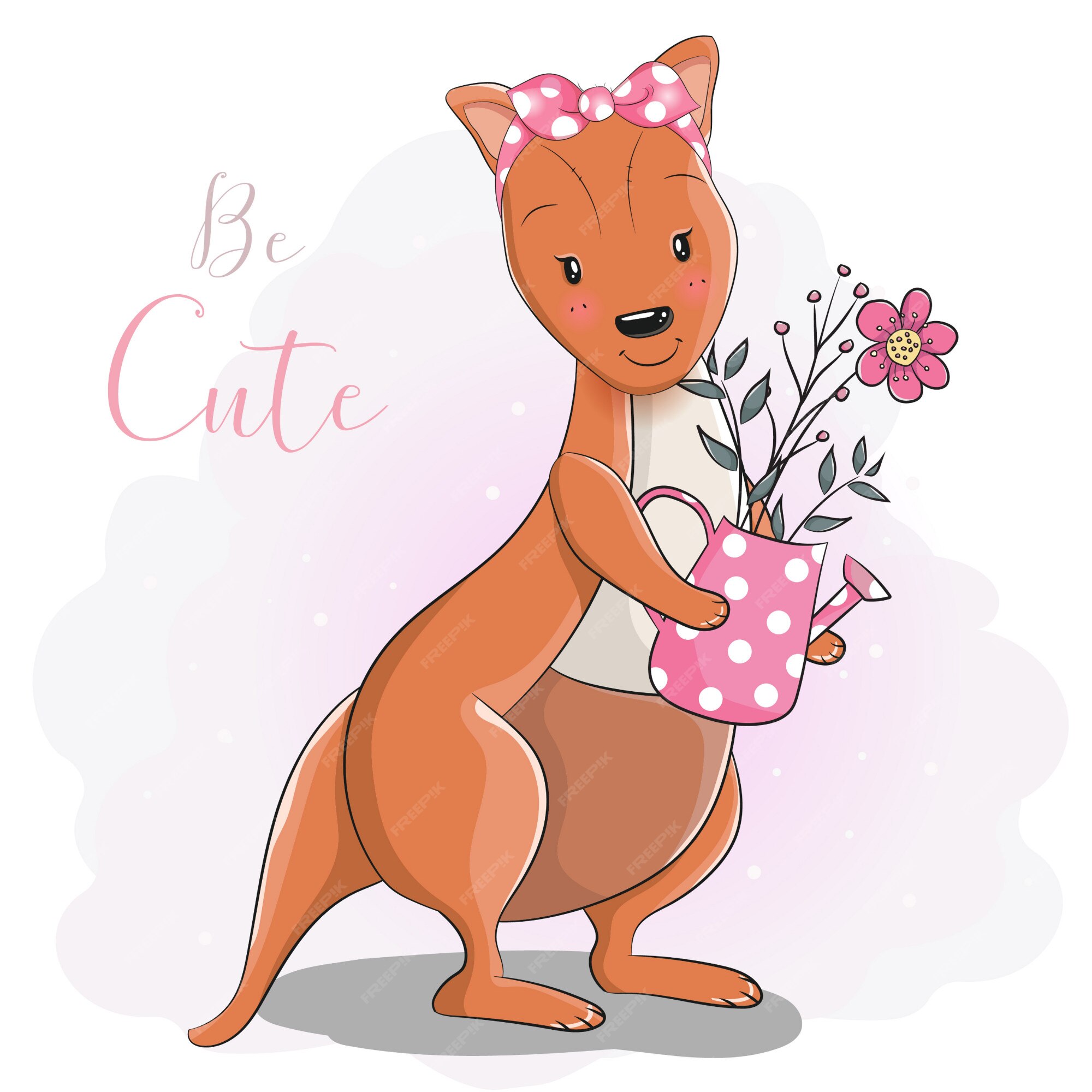 Premium Vector | Cute cartoon kangaroo with flower