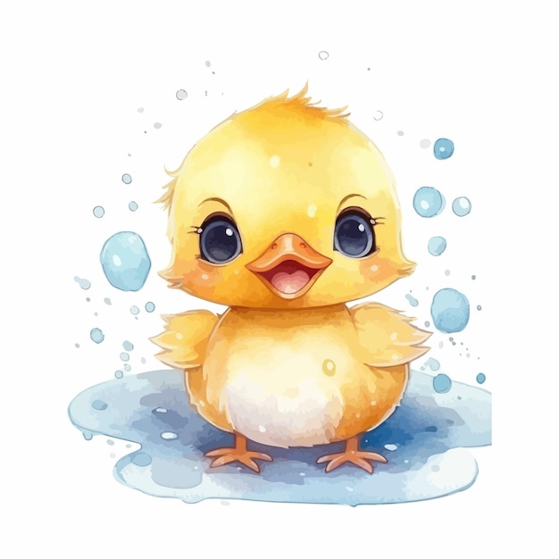 Vector cute cartoon kawaii baby duck watercolor illustration